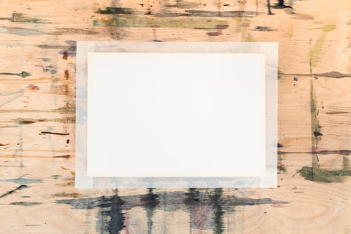 Preview: blank white sheet of paper on wooden tablet