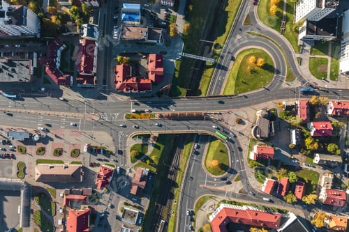 Preview: aerial view of road interchange or highway intersection. Junction network of transportation