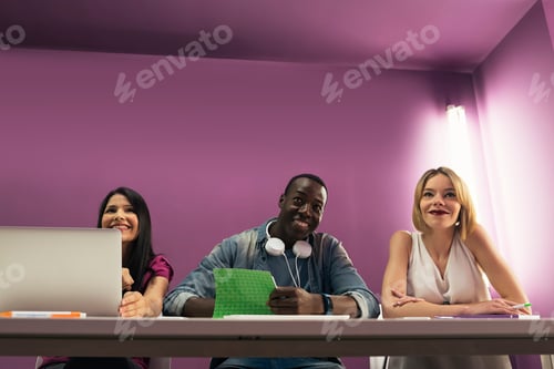 Preview: A students group learning at school academy.