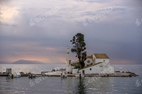Preview: scene of Vlacherna monastery, Kanoni, Corfu