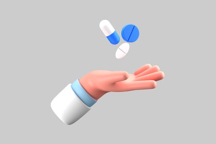Preview: Cartoon Doctor Hand with Falling Pills