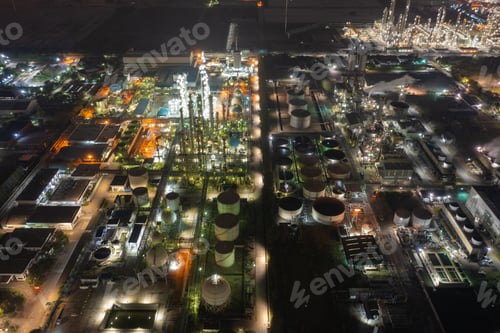 Preview: Aerial view of petrochemical oil refinery and sea in industrial engineering concept in Bangna