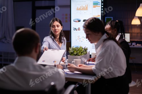 Preview: Executive manager woman explaining management statistics working at company strategy