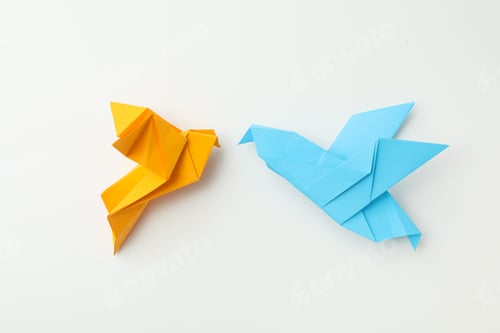 Preview: Origami Paper Birds in Yellow and Blue