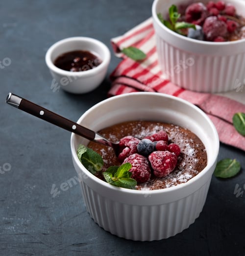 Preview: cheesecake village with berries raspberry and blueberry ricotta wooden background