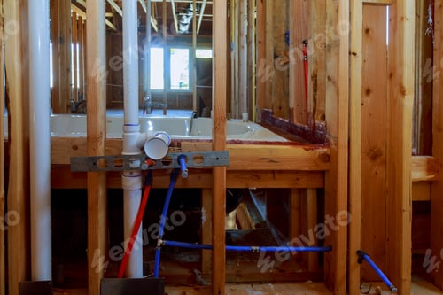 Preview: Bathroom unfinishing new home installation of plumbing, faucets, water and sewerage.