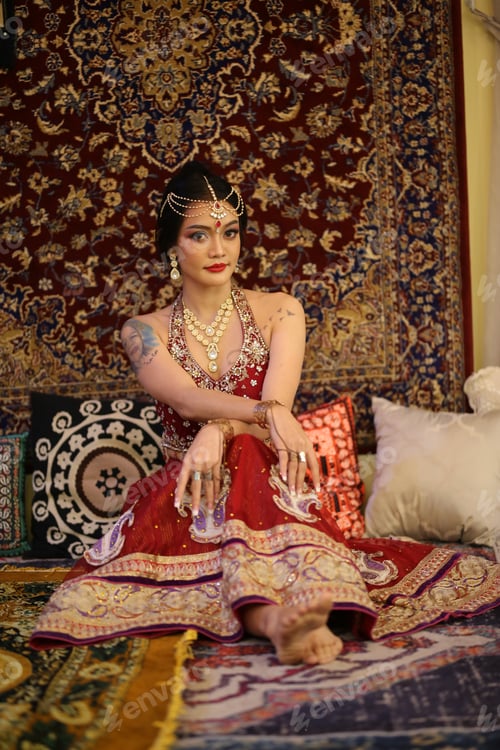 Preview: harming young woman wearing traditional saree, indoor