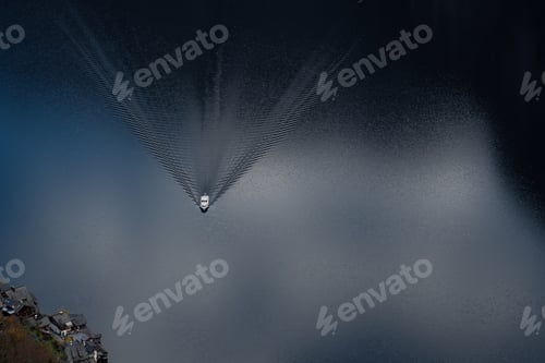 Preview: Aerial Top-Down View of Ferry Boat on Lake Hallstatt - Hallstatt, Austria