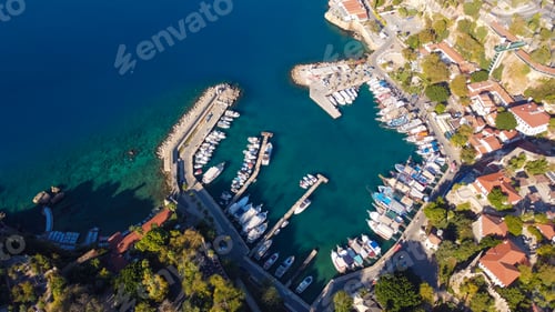 Preview: Old Antalya Marina in Kaleici of Antalya, Turkey. Drone flying over the old town.