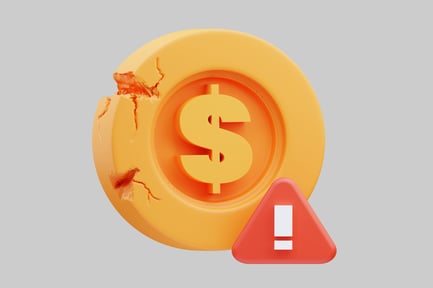 Preview: Cracked dollar coin with warning symbol