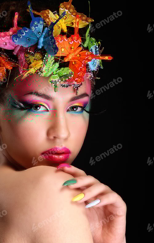 Preview: Fashion Brunette Model Portrait. Hairstyle. Haircut. Professional Makeup. False Eyelashes