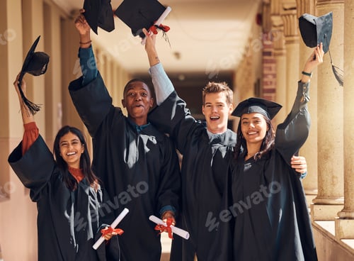 Preview: Success, graduation and celebration of students in university in campus. Goals, targets and happy g