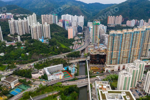Preview: Sha Tin, Hong Kong 04 May 2019: Aerial view Hong Kong residential district