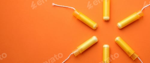 Preview: Women tampons on orange background, space for text