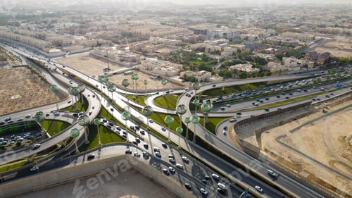 Preview: Riyadh City Saudi Arabia , Drone view of busy motorway The Green Field KSA - Drones Photography