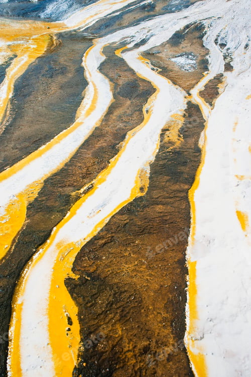 Preview: Yellow Patterns in Artist's Palette on the Rainbow Terrace at Orakei Korako Geyserland, The Hidden V
