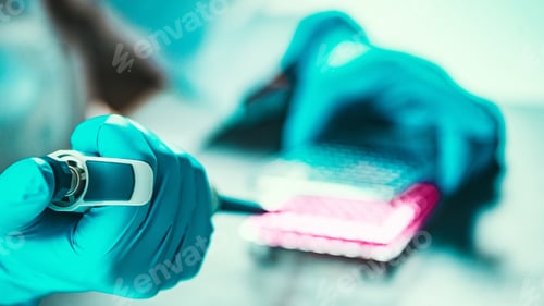 Preview: Biotechnology. Laboratory technician working with cell culture