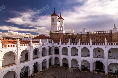 Preview: Rooftop of the Felipe Neri church at sunset in the city of Sucre, Bolivia