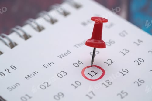 Preview: Highlighted Calendar Date with a Red Push Pin for Important Reminders and Events