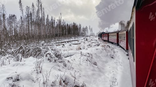 Preview: Historic steam strain in winter landscape