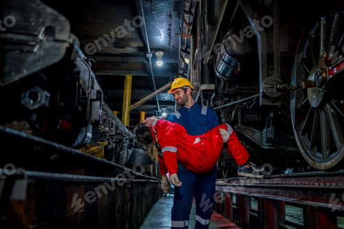 Preview: First aid support accident at work of worker at factory.