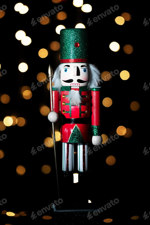 Preview: Christmas nutcracker with Christmas bokeh in background