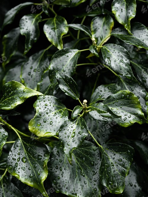 Preview: Dark green leaves background of a garden pattern after the rain