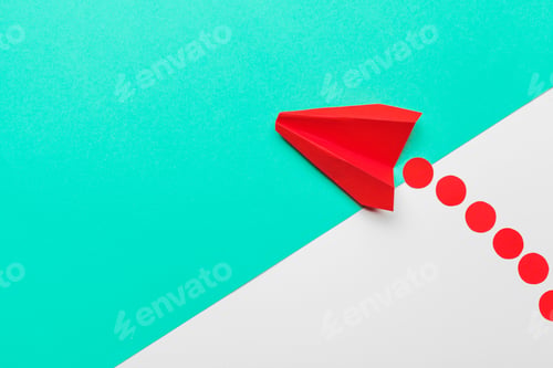 Preview: Red paper origami plane. Transportation and business concept