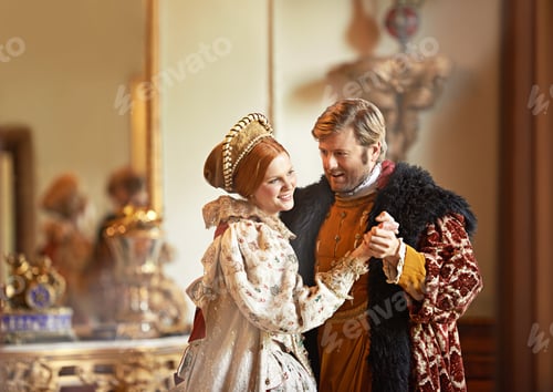 Preview: Sharing a timeless love. A king and queen dancing together in their palace.