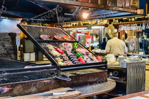Preview: Meats grilling in a local market in Montevideo, Uruguay.