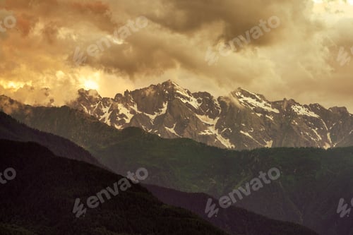Preview: Tirano, Valtellina, Italy: panorama of the mountains at evening