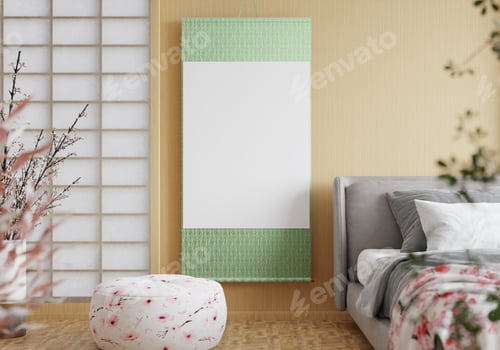 Preview: 3D illustration mockup frame in japanese style bedroom