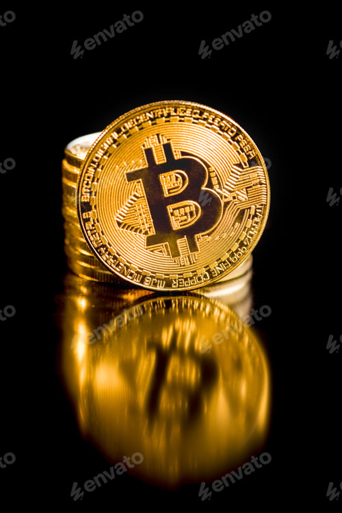 Preview: Golden bitcoins. Cryptocurrency.