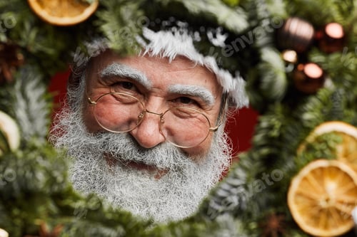 Preview: Santa Smiling Through Christmas Wreath