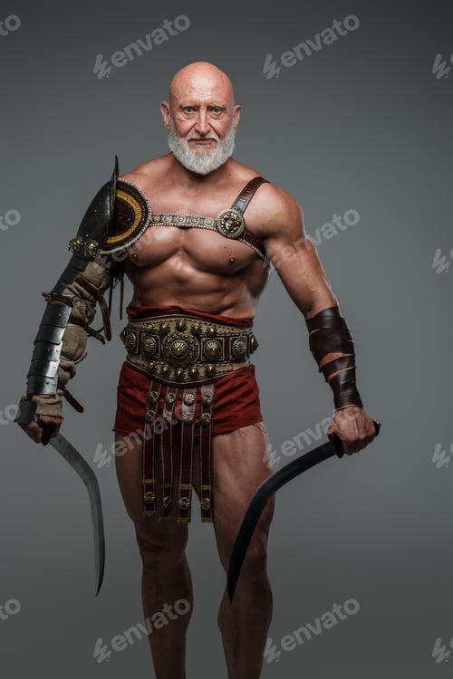 Preview: Bald bearded gladiator of mature age