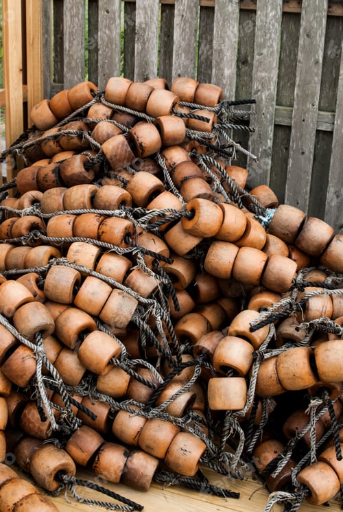 Preview: Close up of a heap of wooden fishing corks