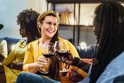 Preview: Middle-aged Multiethnic Friends Toasting with Wine