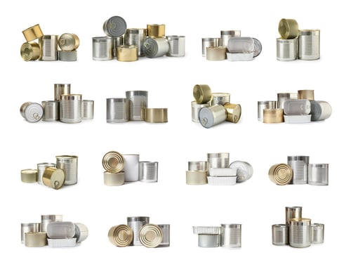 Preview: Set with closed tin cans on white background