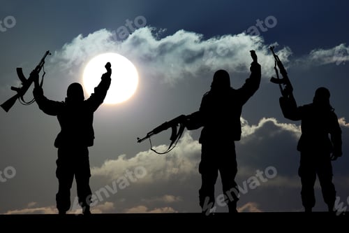 Preview: Silhouette of military soldiers with weapon