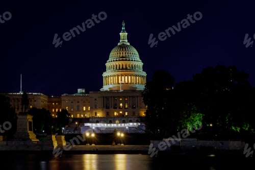 Preview: Panoramic of the Capital of the United States with the capital pool in light United States landmark.