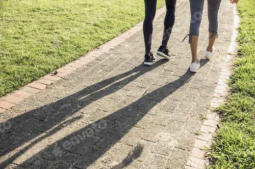 Preview: Legs and shadow of couple on path