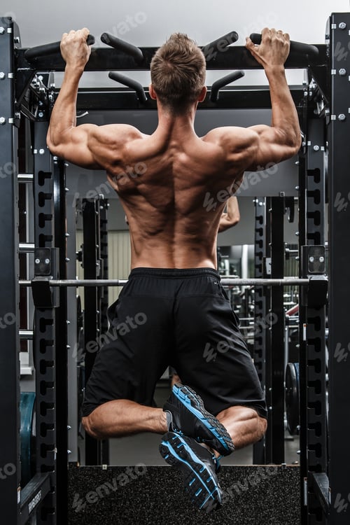 Preview: Muscular man during workout in the gym