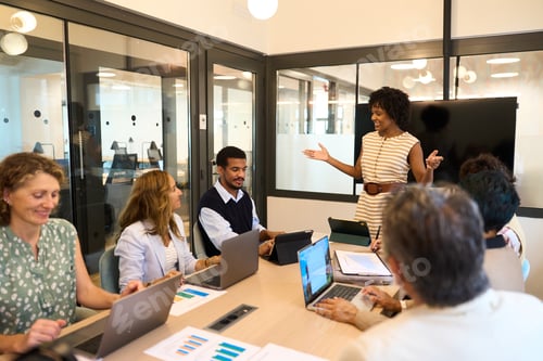 Preview: African american businesswoman presenting during office meeting