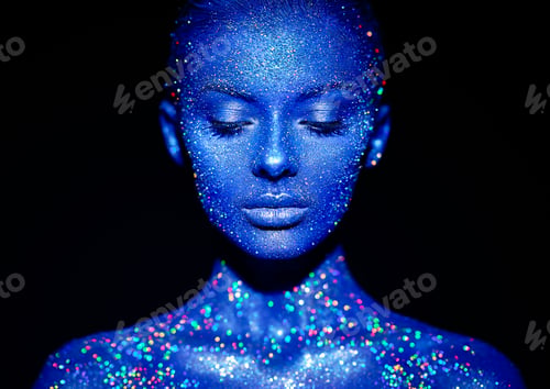 Preview: Portrait of beautiful woman with sparkles on her face