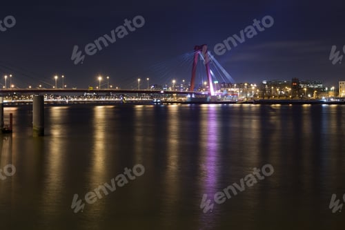 Preview: Willemsbrug Bridge and river Meuse at night