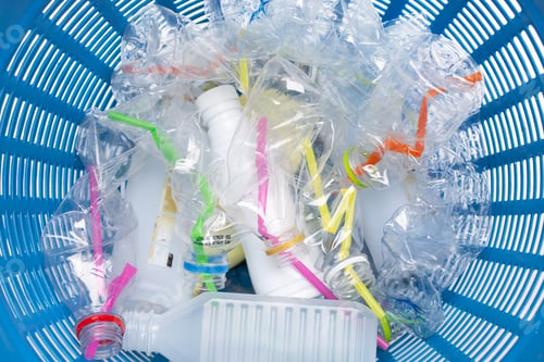 Preview: Plastic waste, Plastic bottles with straws in waste basket