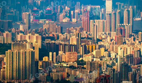 Preview: Hong Kong Downtown, China. Financial district in city in Asia. Skyscraper buildings