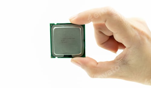 Preview: Realistic cpu back view processor chip in hand