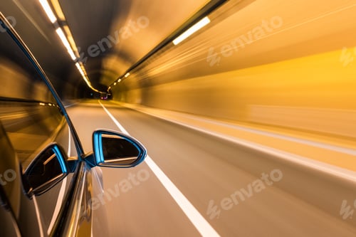 Preview: car driving with tunnel motion blur