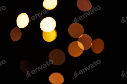 Preview: Gold, bokeh and mockup with lights on dark background for New Year, Christmas or festive fireworks